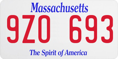 MA license plate 9ZO693