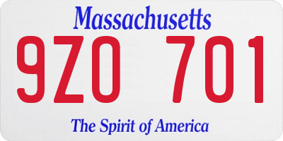 MA license plate 9ZO701