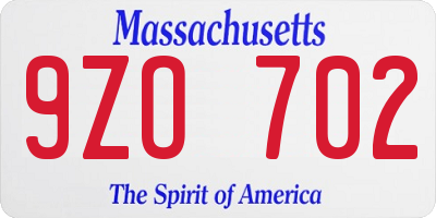 MA license plate 9ZO702