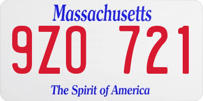 MA license plate 9ZO721