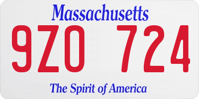 MA license plate 9ZO724
