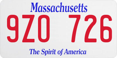 MA license plate 9ZO726