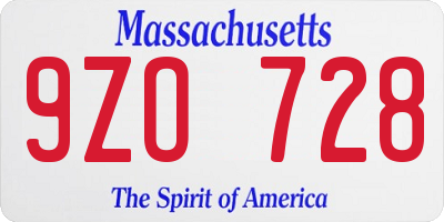 MA license plate 9ZO728