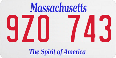 MA license plate 9ZO743