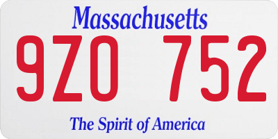 MA license plate 9ZO752