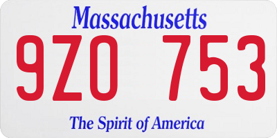 MA license plate 9ZO753