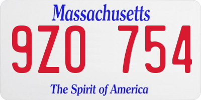 MA license plate 9ZO754