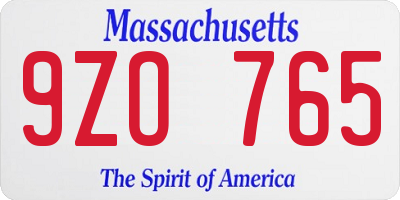 MA license plate 9ZO765