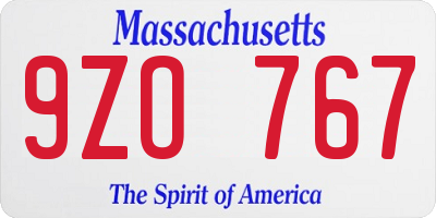 MA license plate 9ZO767