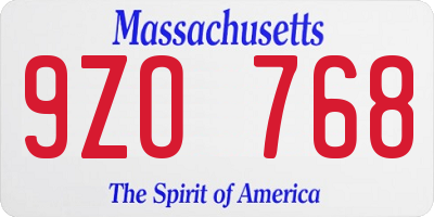 MA license plate 9ZO768