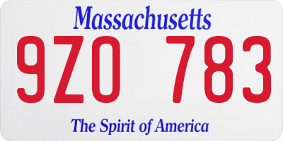 MA license plate 9ZO783