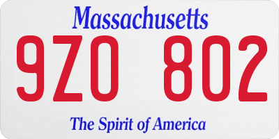 MA license plate 9ZO802