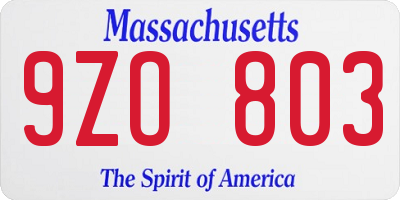 MA license plate 9ZO803