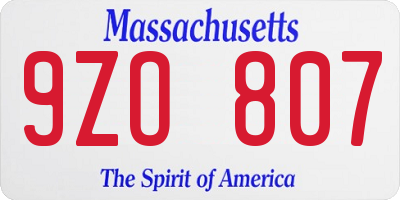 MA license plate 9ZO807