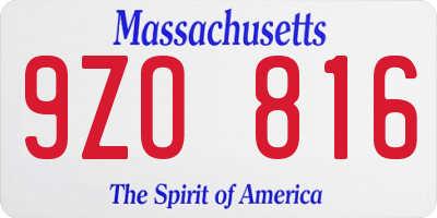 MA license plate 9ZO816