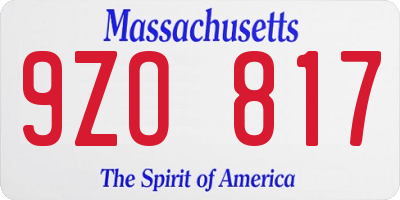 MA license plate 9ZO817