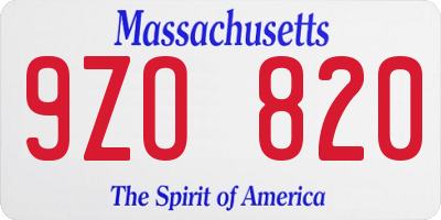 MA license plate 9ZO820