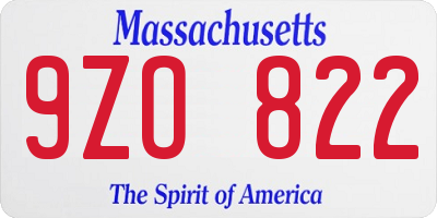 MA license plate 9ZO822