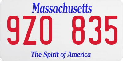 MA license plate 9ZO835