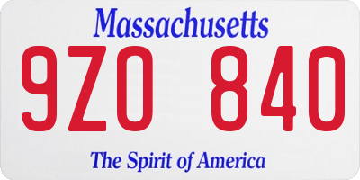 MA license plate 9ZO840