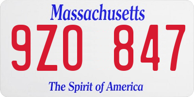 MA license plate 9ZO847