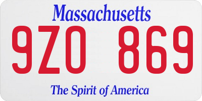 MA license plate 9ZO869