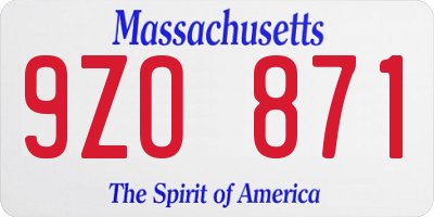 MA license plate 9ZO871