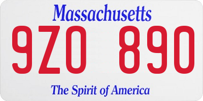MA license plate 9ZO890