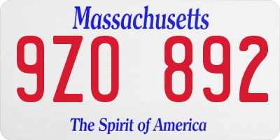 MA license plate 9ZO892