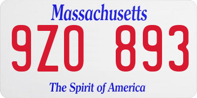 MA license plate 9ZO893