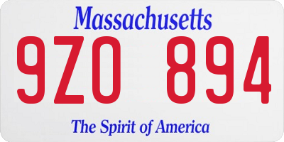 MA license plate 9ZO894