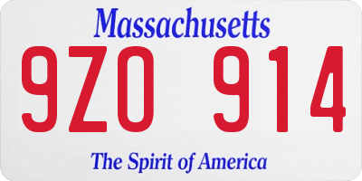 MA license plate 9ZO914