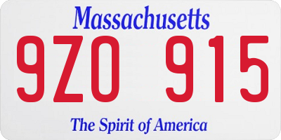 MA license plate 9ZO915