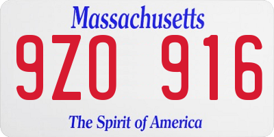 MA license plate 9ZO916