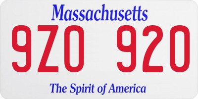 MA license plate 9ZO920