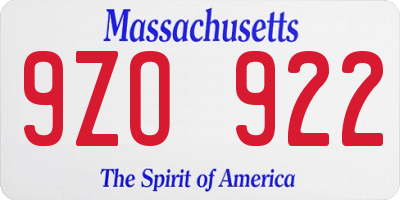 MA license plate 9ZO922