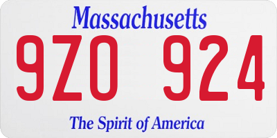 MA license plate 9ZO924