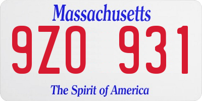 MA license plate 9ZO931