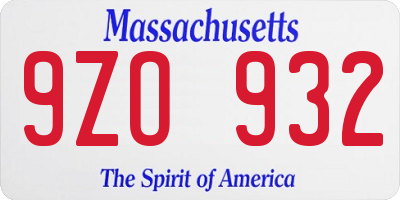 MA license plate 9ZO932