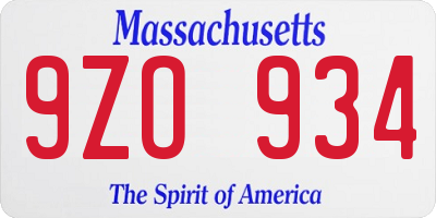 MA license plate 9ZO934