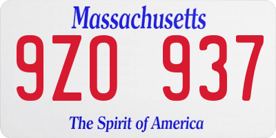 MA license plate 9ZO937