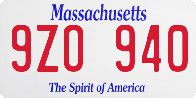 MA license plate 9ZO940