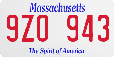 MA license plate 9ZO943