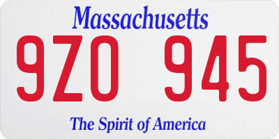 MA license plate 9ZO945