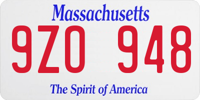 MA license plate 9ZO948