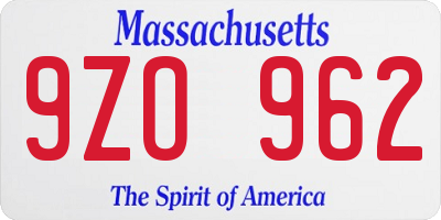 MA license plate 9ZO962