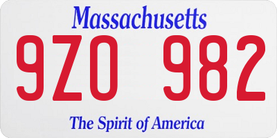 MA license plate 9ZO982