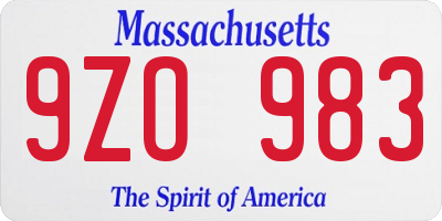 MA license plate 9ZO983