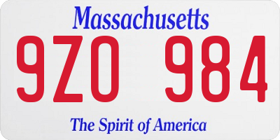 MA license plate 9ZO984