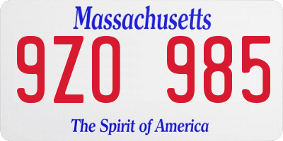 MA license plate 9ZO985